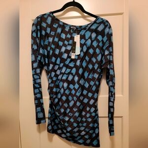 Nic & Zoe Bllue and Black Patterned Women's Top Size S